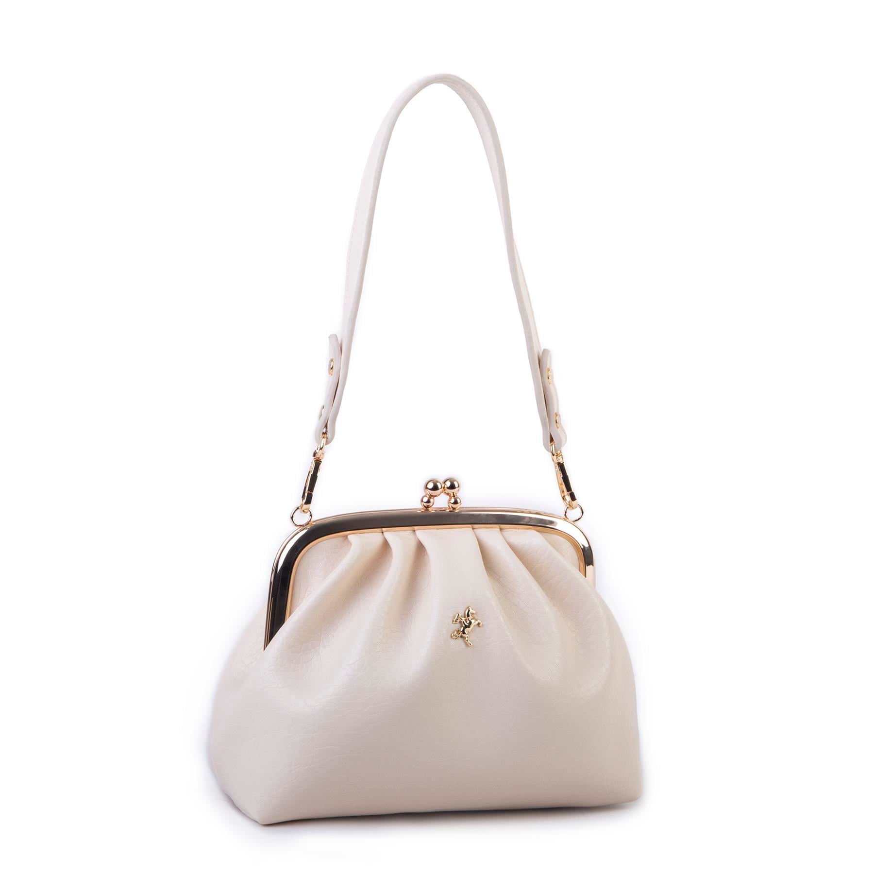 Nas Bag Mini Omuz ve Çapraz Vintage Burslu Çanta (23x15 cm)  Krem Victoria