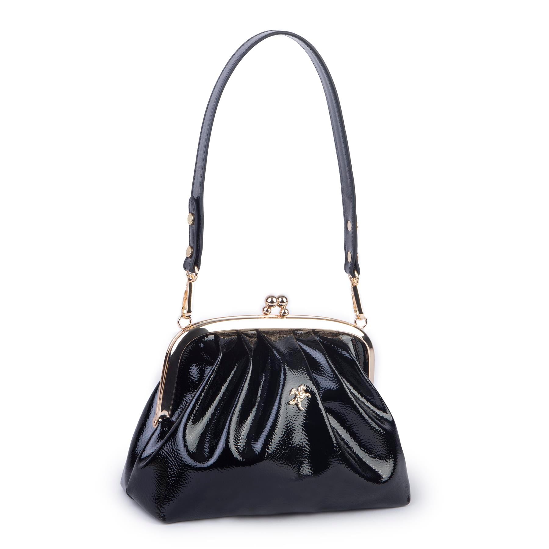 Nas Bag Mini Omuz ve Çapraz Vintage Burslu Çanta (23x15 cm)  Siyah Rugan