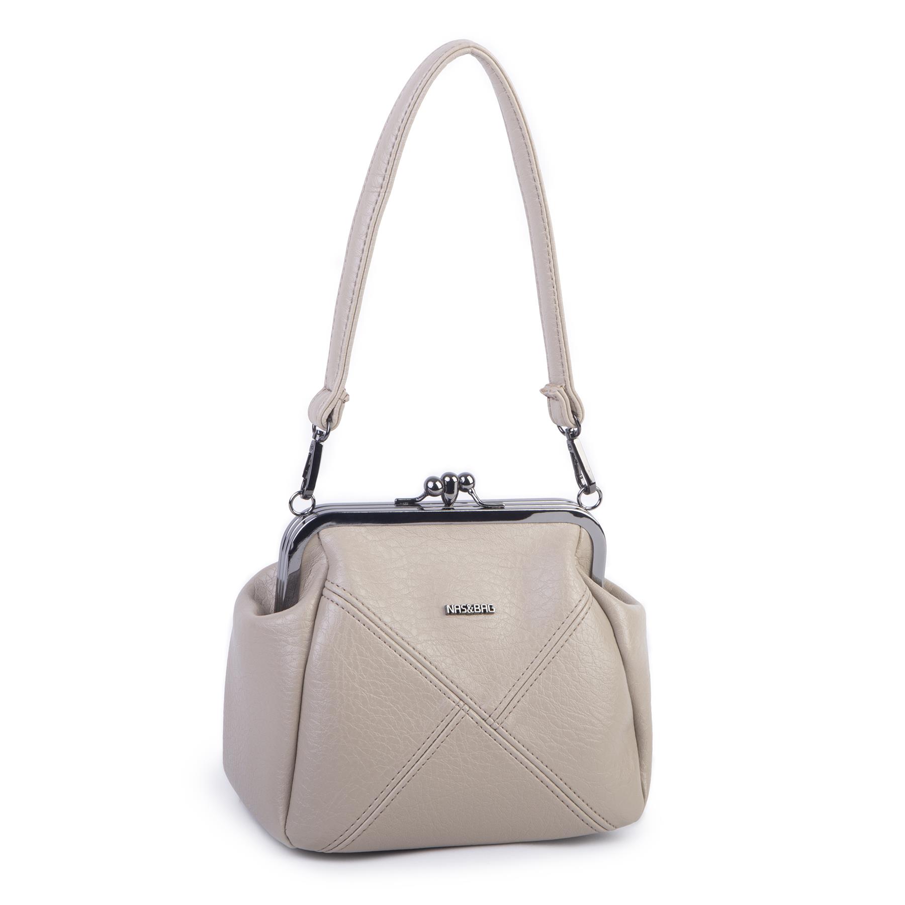 Nas Bag Mini Vintage Burslu Klipsli Kadın Omuz ve Çapraz Çanta Kum Victoria ( 20x17 cm)