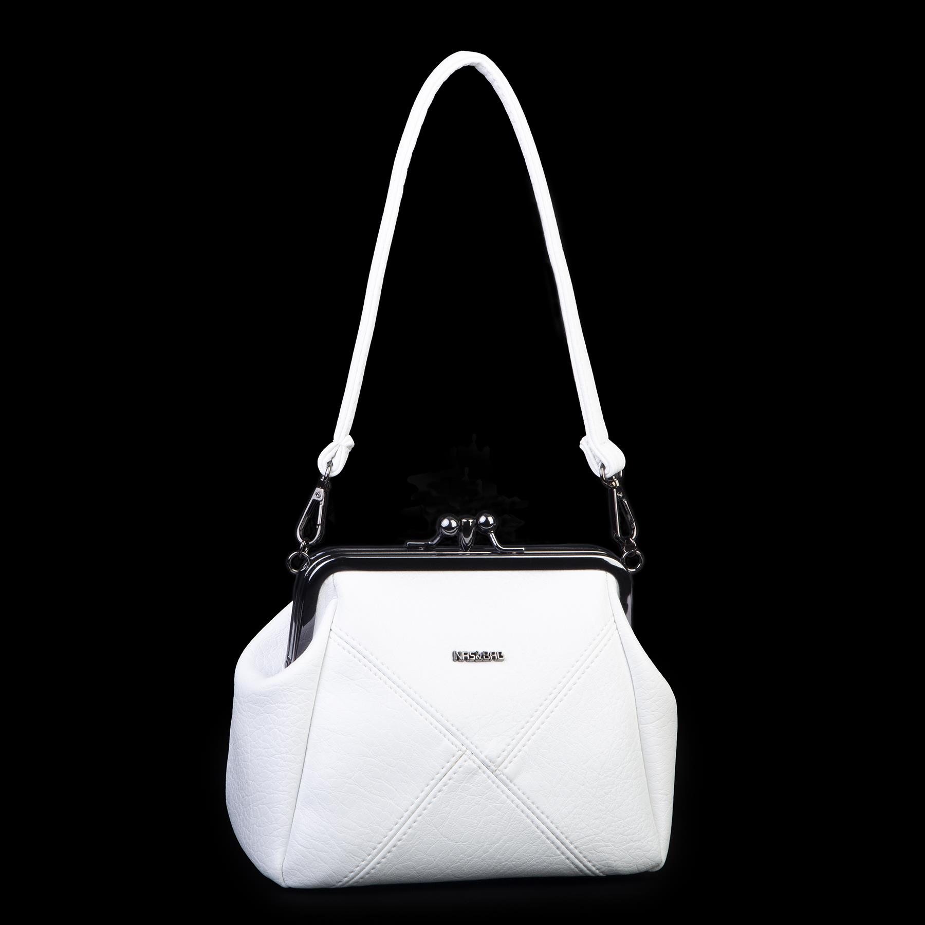 Nas Bag Mini Vintage Burslu Klipsli Kadın Omuz ve Çapraz Çanta Beyaz Victoria  ( 20x17 cm)