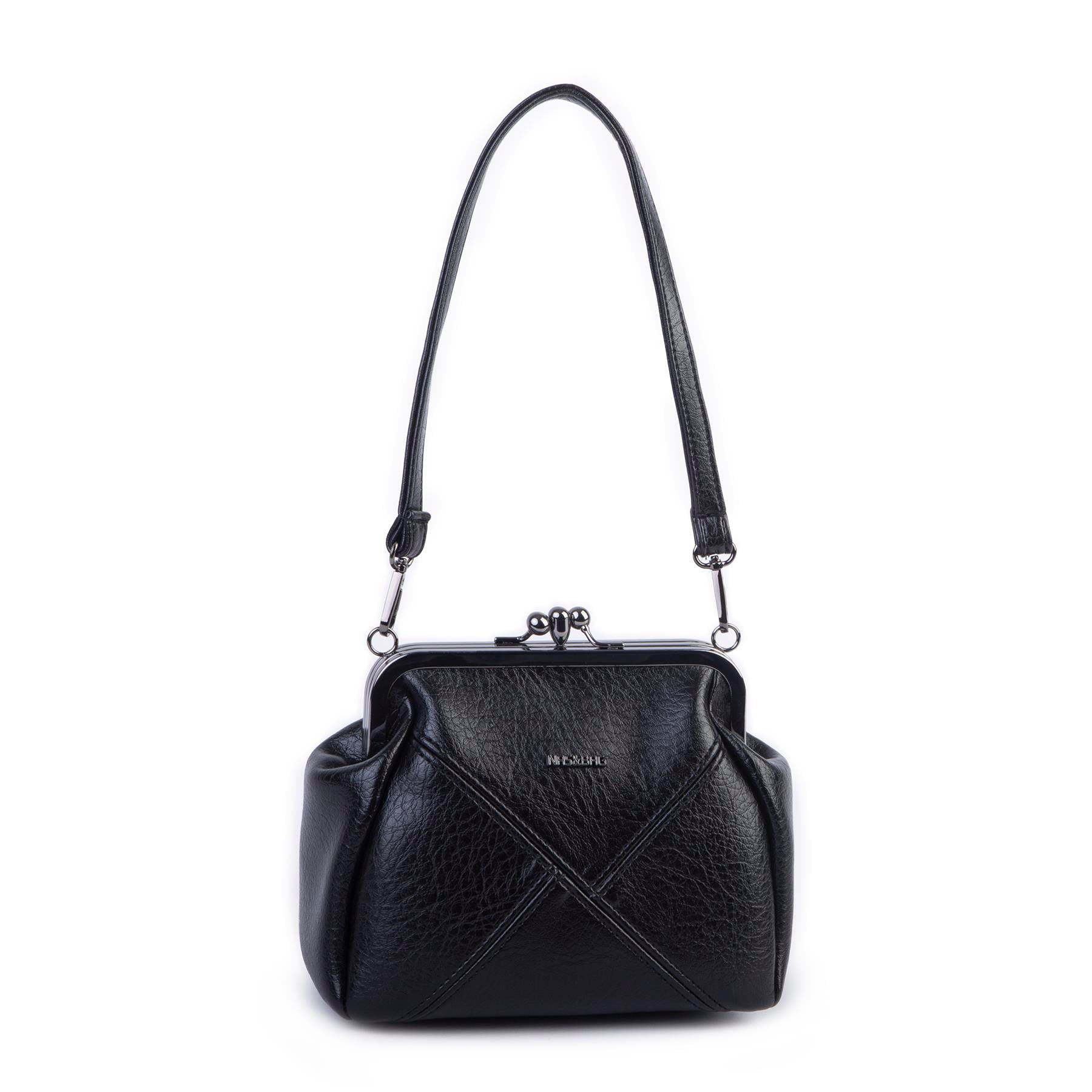 Nas Bag Mini Vintage Burslu Klipsli Kadın Omuz ve Çapraz Çanta Siyah Victoria ( 20x17 cm)