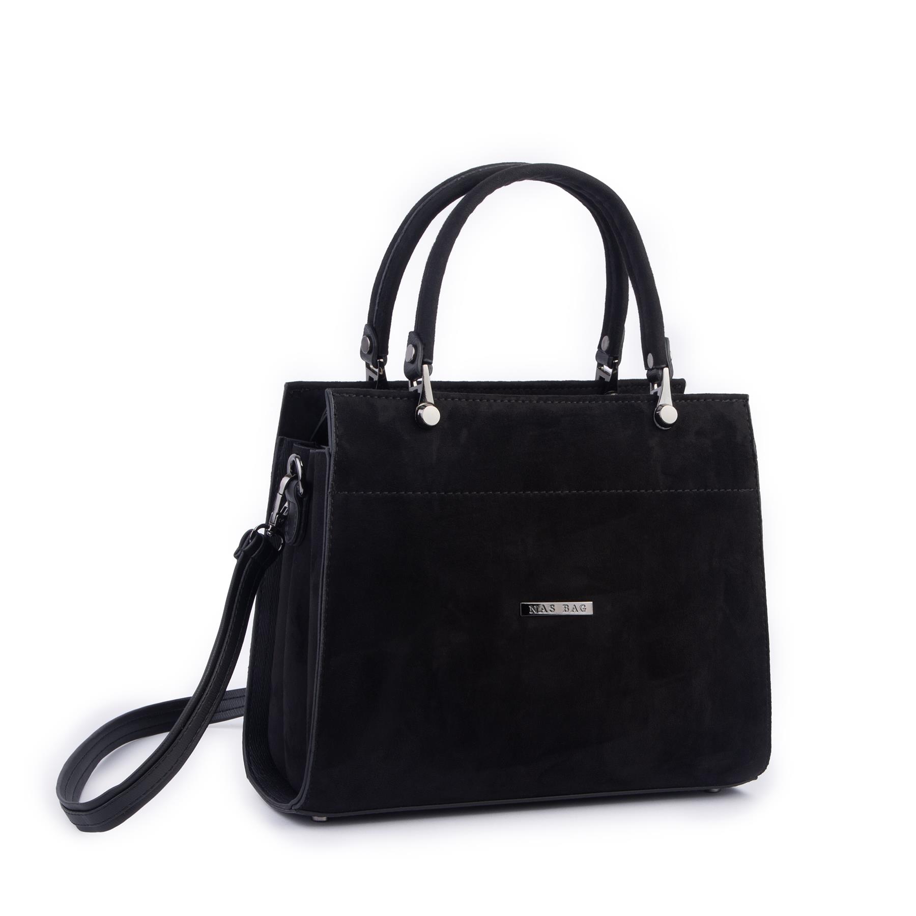 Nas Bag Orjinal Kadın El ve Omuz Çantası Klasik Şık Siyah Süet (En :30 cm Boy:26cm)