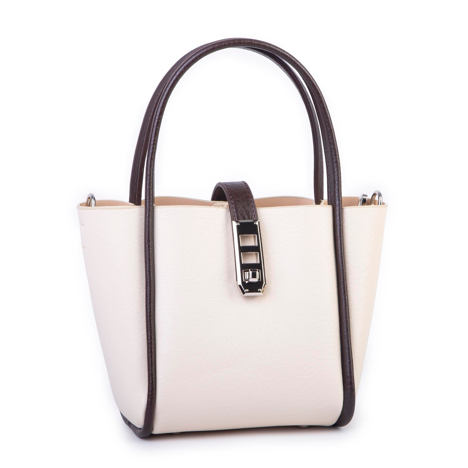 Nas Bag Orta Boy Kadın El ve Omuz Çapraz Çanta 18x20 cm Krem Kahve Victoria