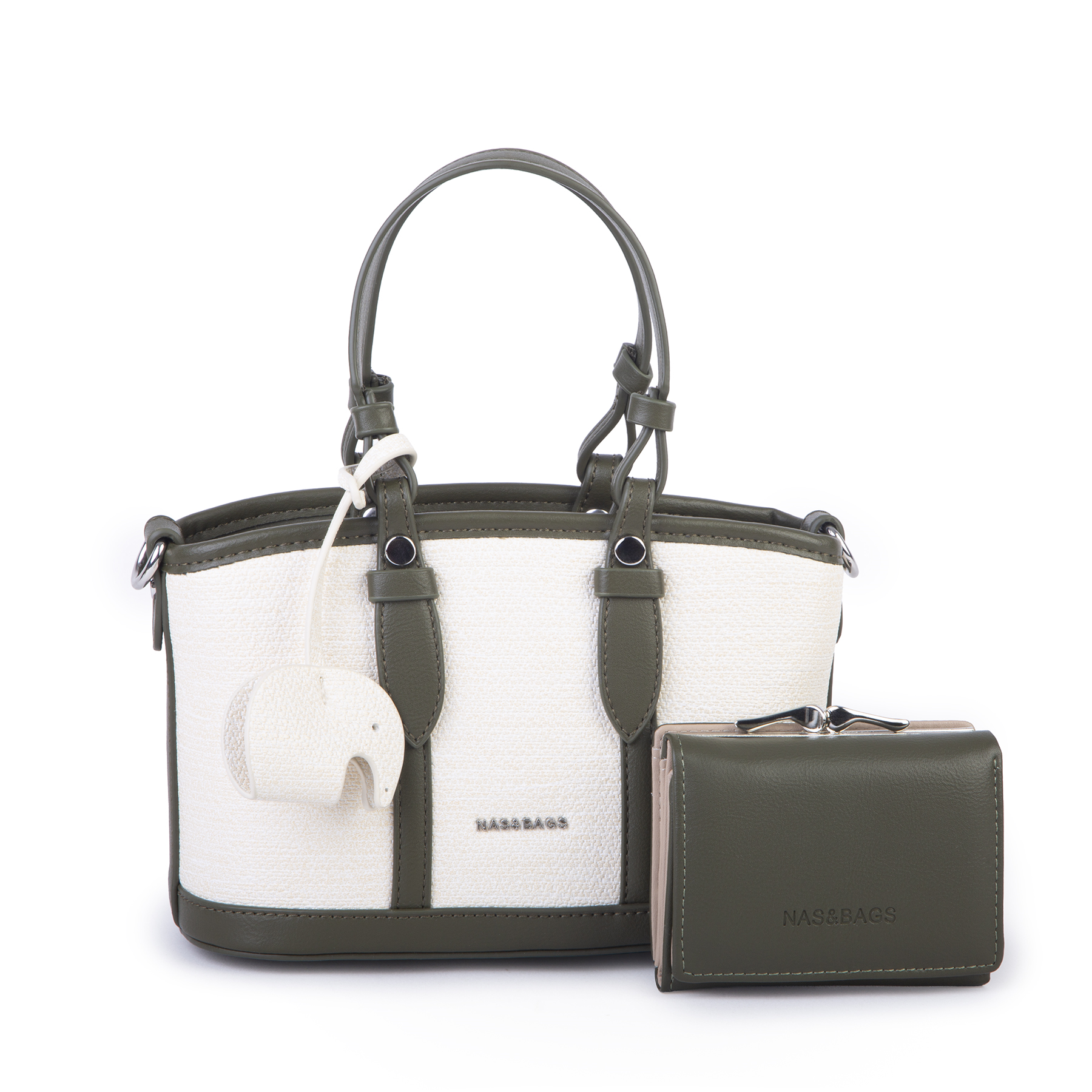 Nas Bag Premium 2 li Set El ve Çapraz Çanta ile Cüzdan Takım Yeşil
