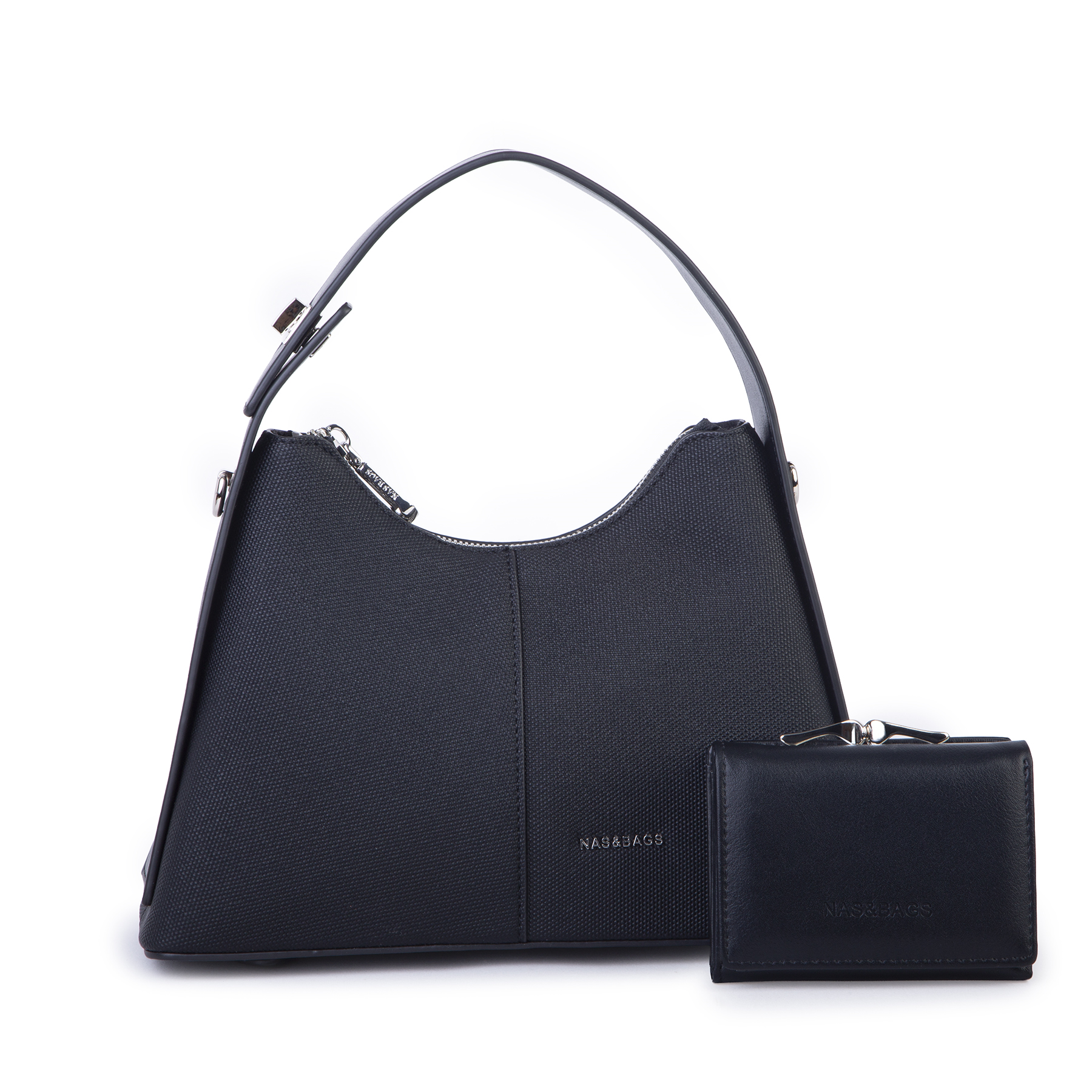 Nas Bag Premium 2li Set Kadın El Omuz ve Postacı Çantası ile Cüzdan Set Siyah