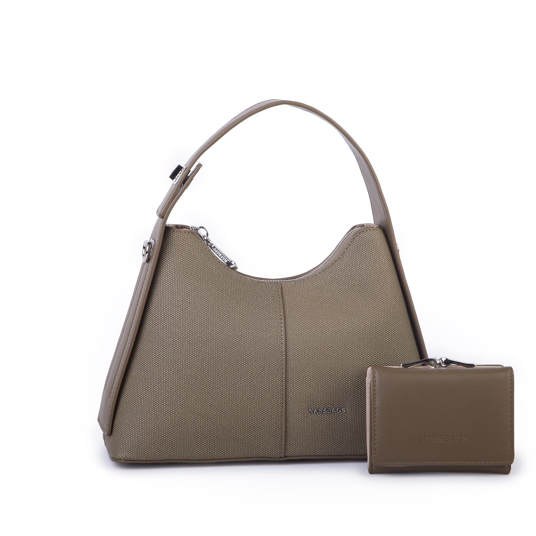 Nas Bag Premium 2li Set Kadın El Omuz ve Postacı Çantası ile Cüzdan Set Yeşil