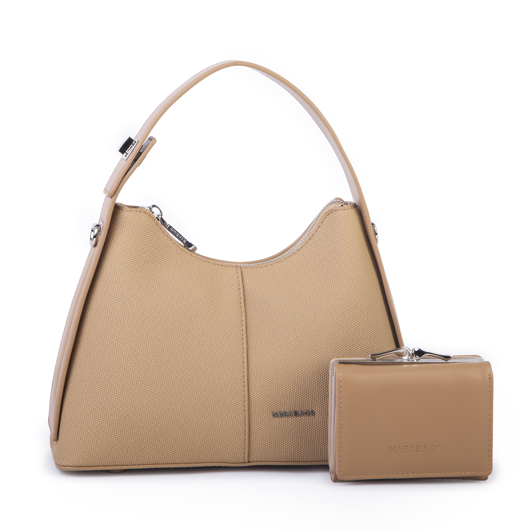 Nas Bag Premium 2li Set Kadın El Omuz ve Postacı Çantası ile Cüzdan Set Kum
