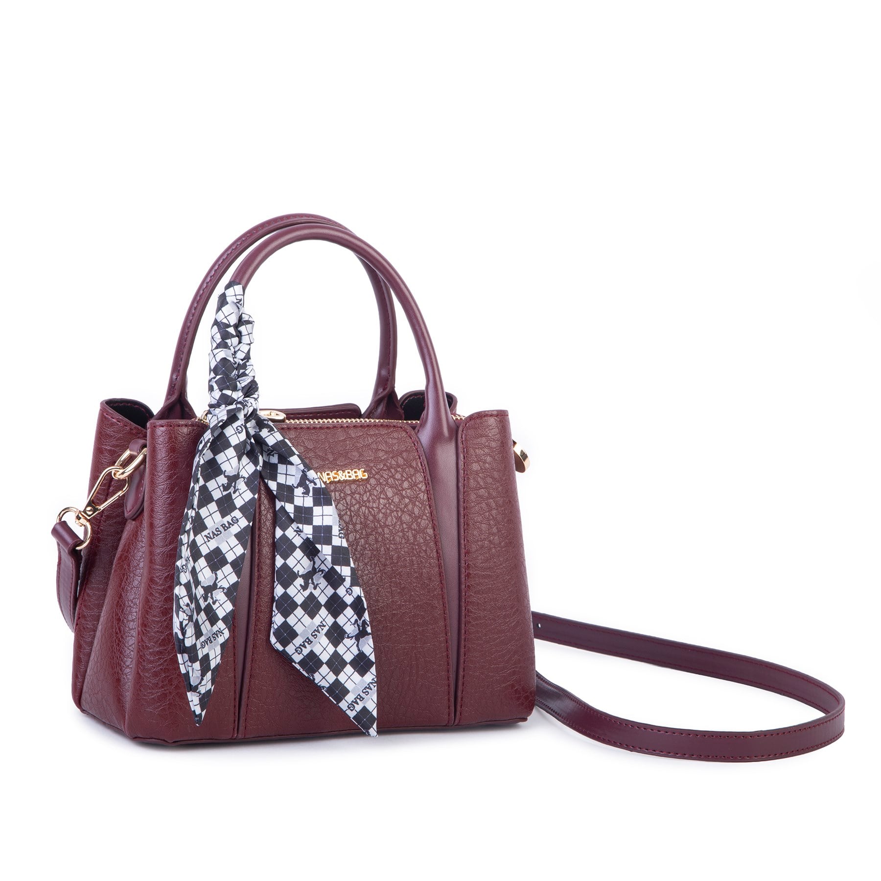 Nas Bag Şık Fularlı Mini  El ve Omuz Çantası Bordo Victoria