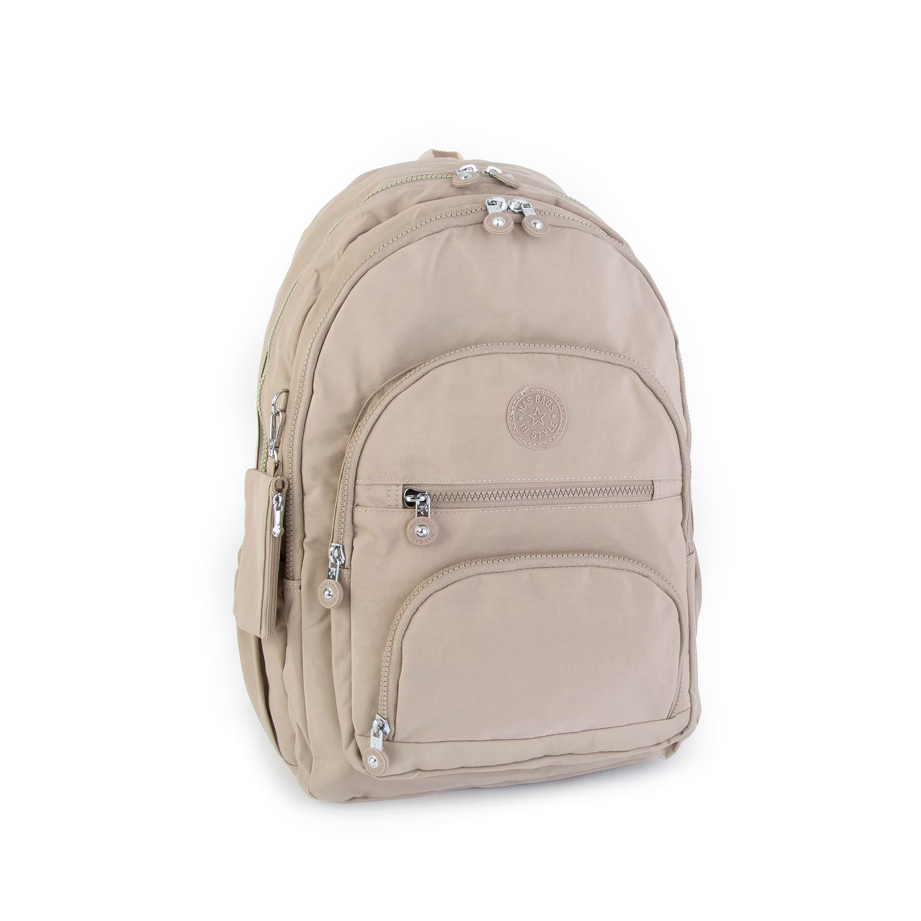 Nas Bag Unisex Su İtici Özellik Kazandırılmış Çok Gözlü Büyük Boy Sırt Çantası Vizon