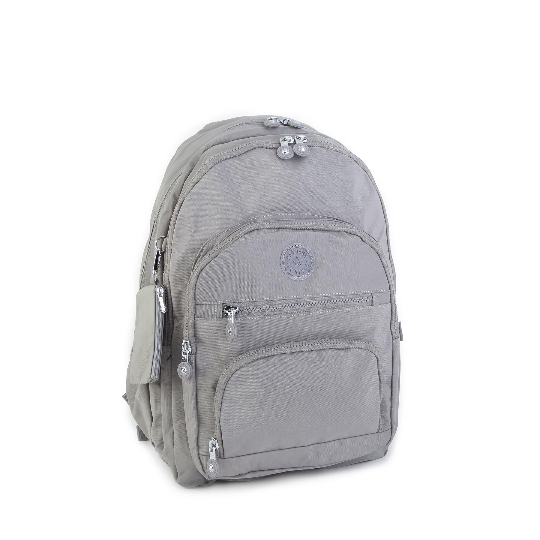 Nas Bag Unisex Su İtici Özellik Kazandırılmış Çok Gözlü Büyük Boy Sırt Çantası Açık Gri