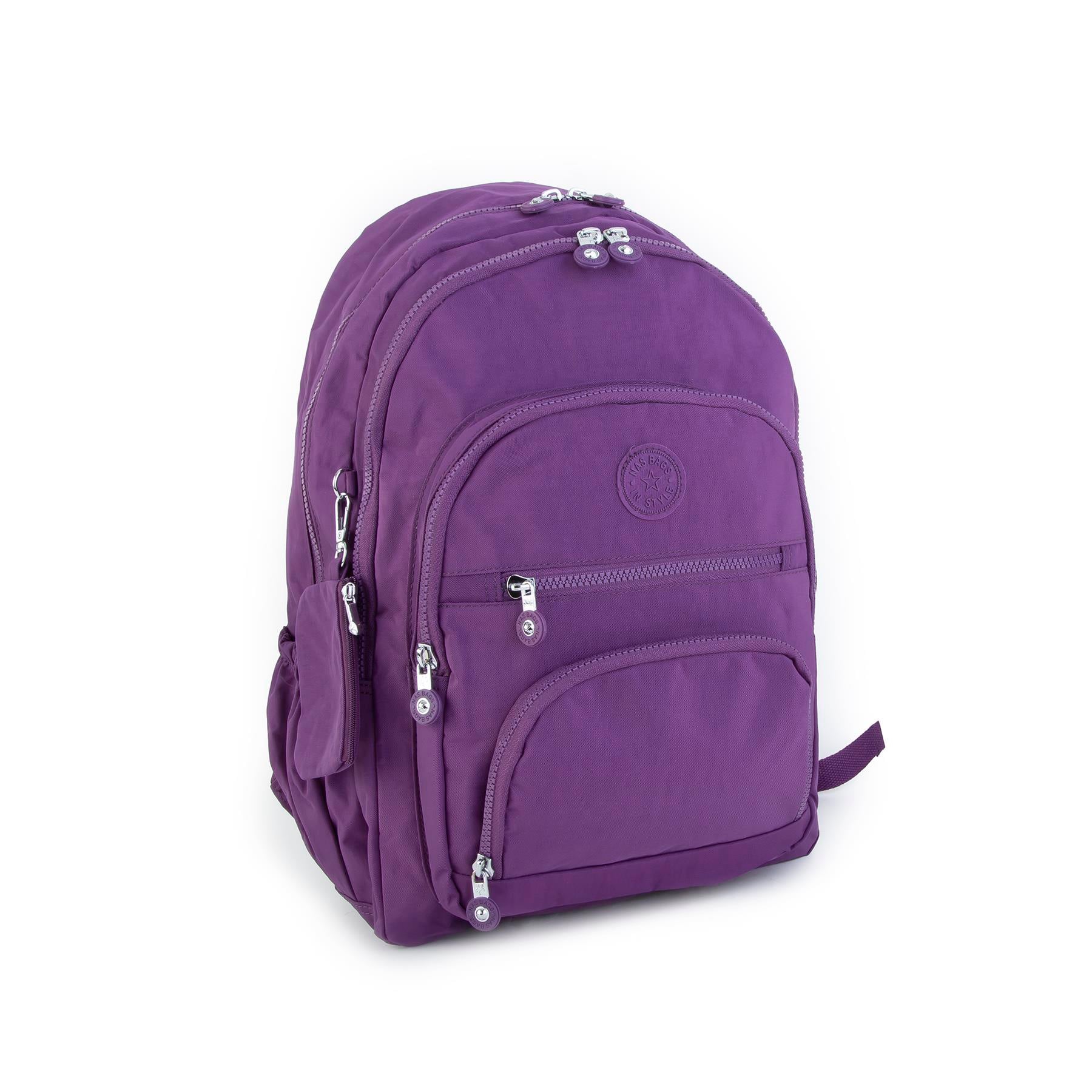 Nas Bag Unisex Su İtici Özellik Kazandırılmış Çok Gözlü Büyük Boy Sırt Çantası Mor