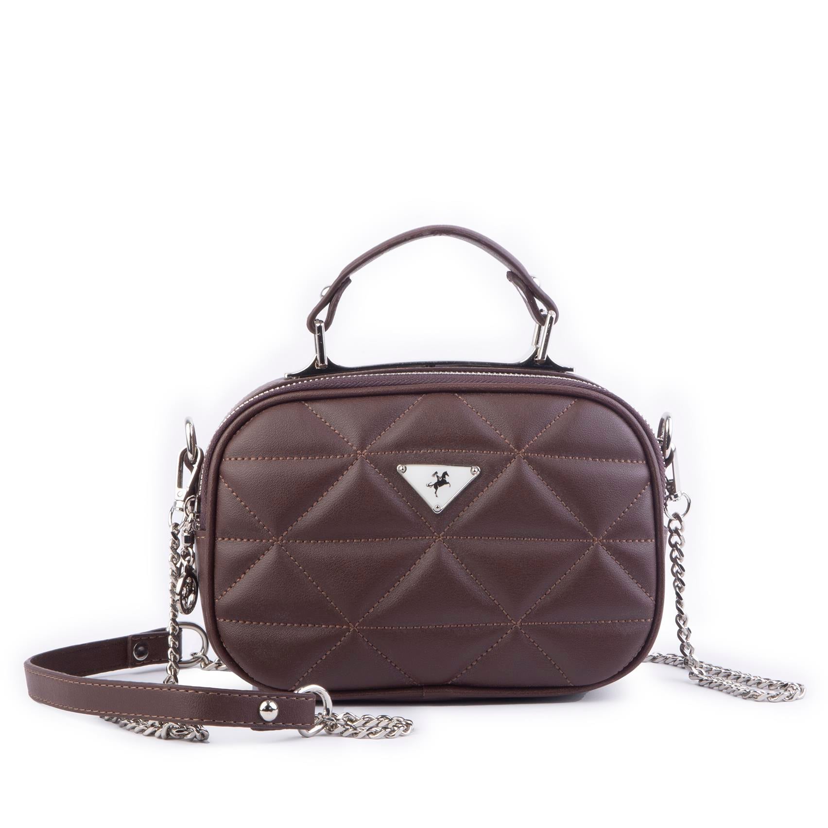 Nas Bag Zincirli Kapitone Çift Gözlü El ve Çapraz Çanta Kahve Dona ( 21x16 cm )