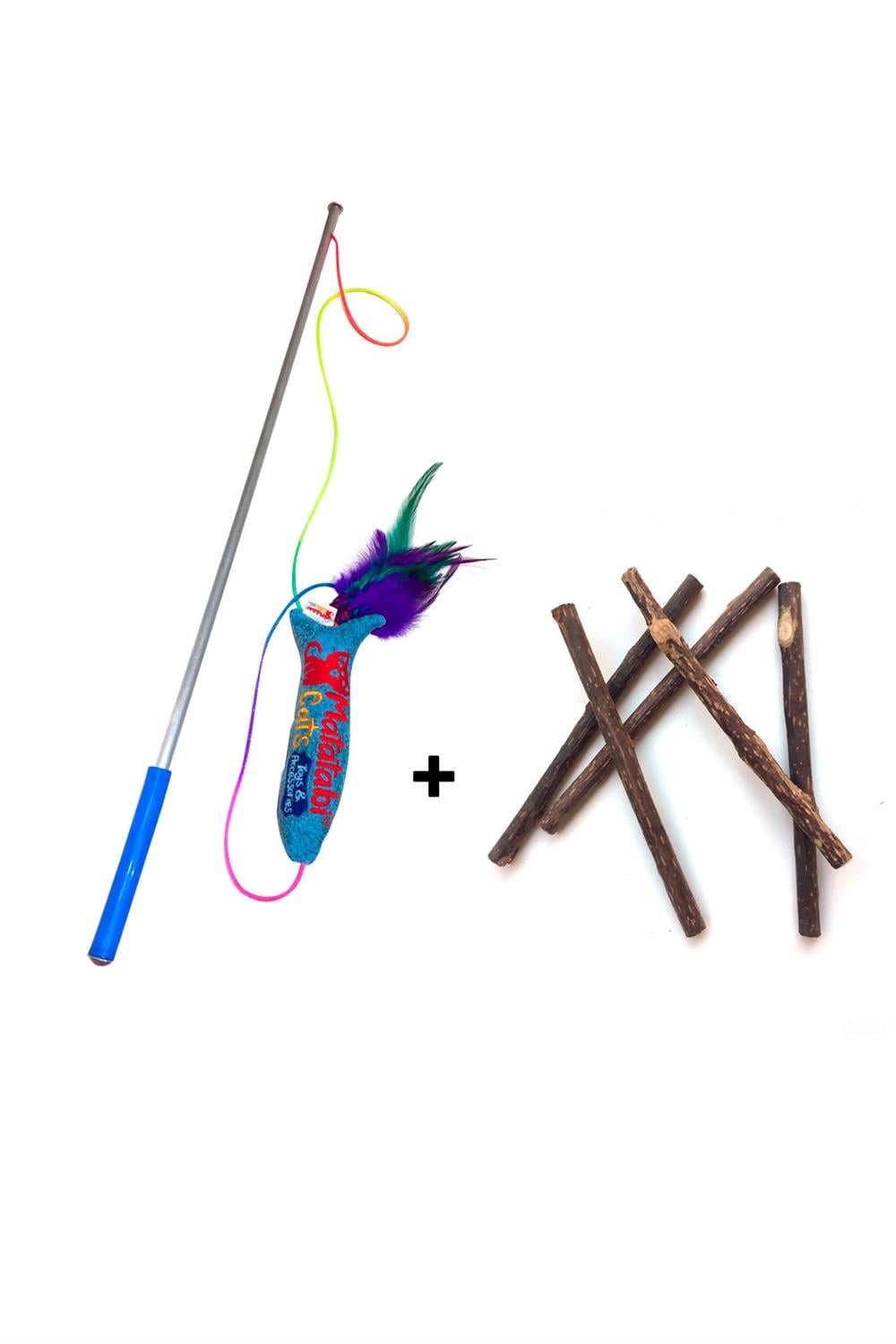 Matatabi Cats Set Doğal Matatabi Stick 5'li ve Sesli Peluş Oyuncaklı Kedi Oltası 50 Cm