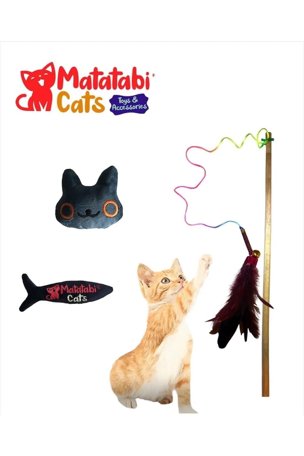 Matatabi Cats Set Kedi Oltası, Sesli Peluş Kumaş Kedi Oyuncağı ( Fishy ve Caty )