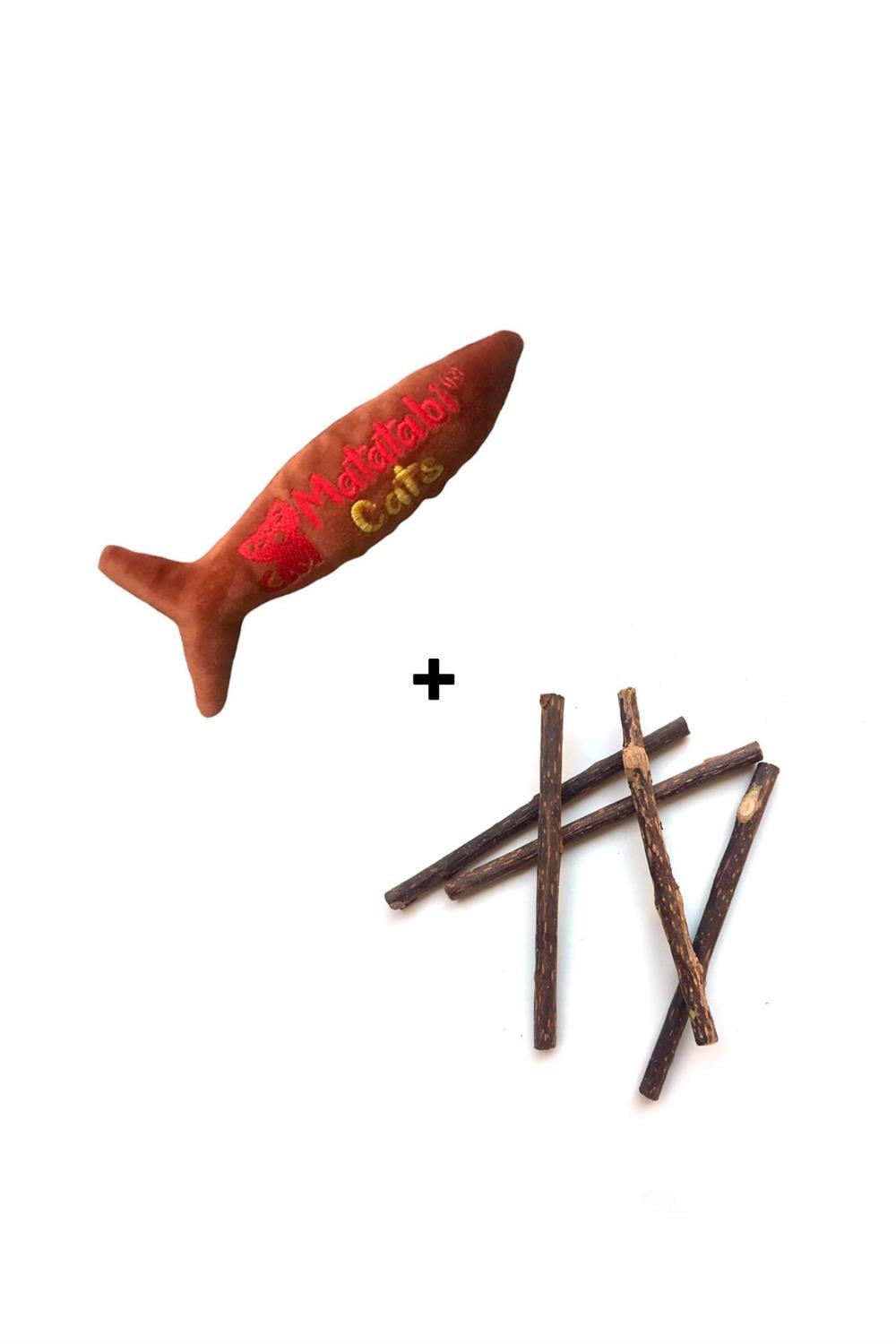 Matatabi Cats Spino Seti  Peluş Balık Kedi Oyuncağı + Doğal Matatabi Small Stick 5'li