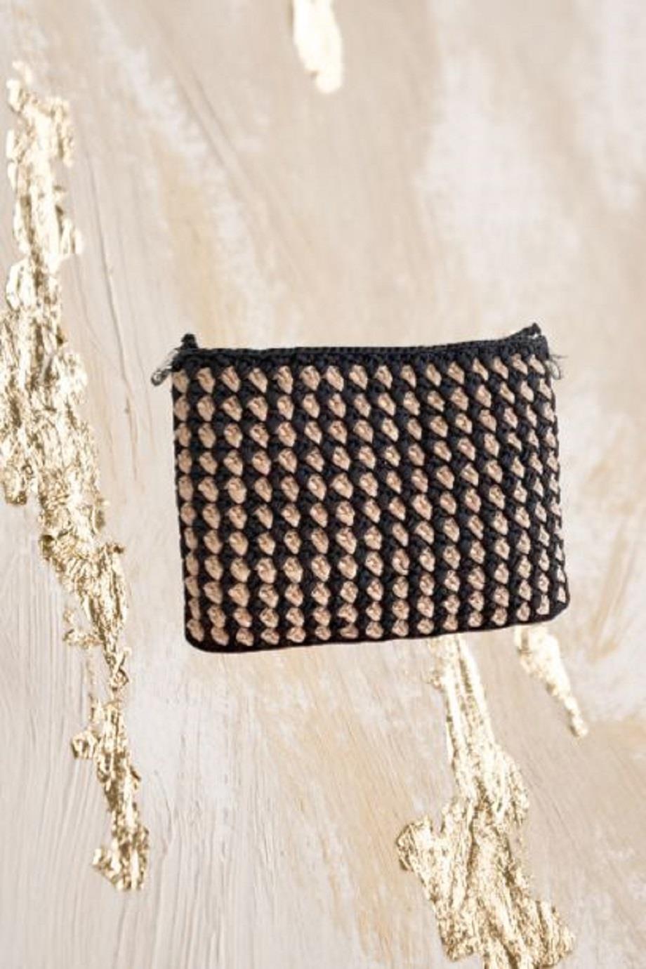 Black and Beige Elegant Checker Clutch