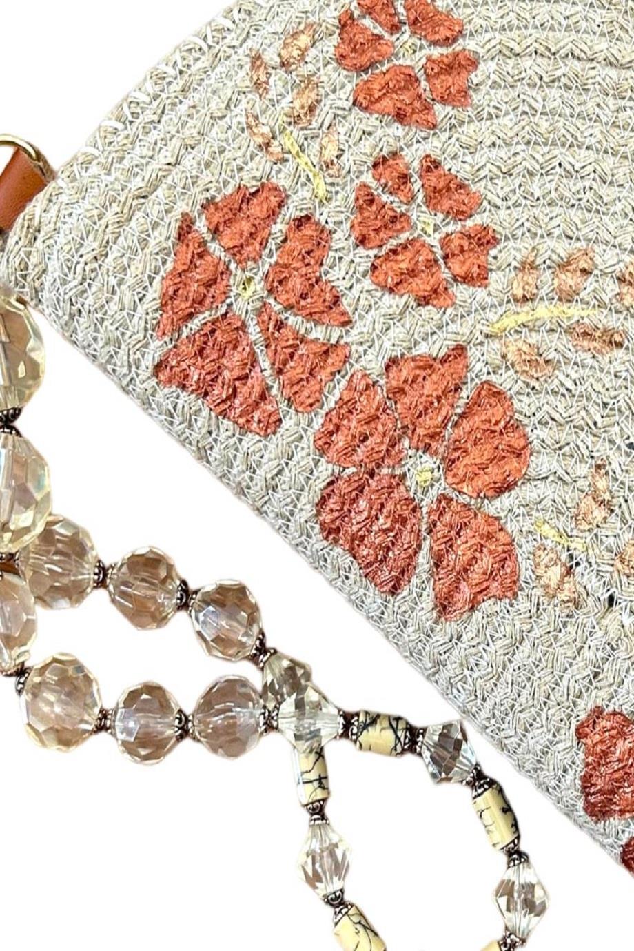 Bronze Flowers Embellished Handmade Clutch