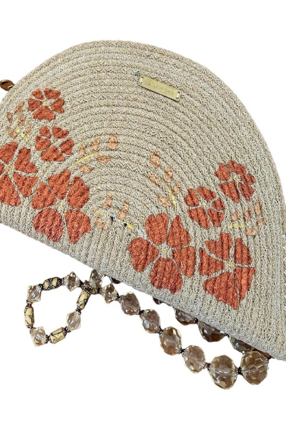 Bronze Flowers Embellished Handmade Clutch