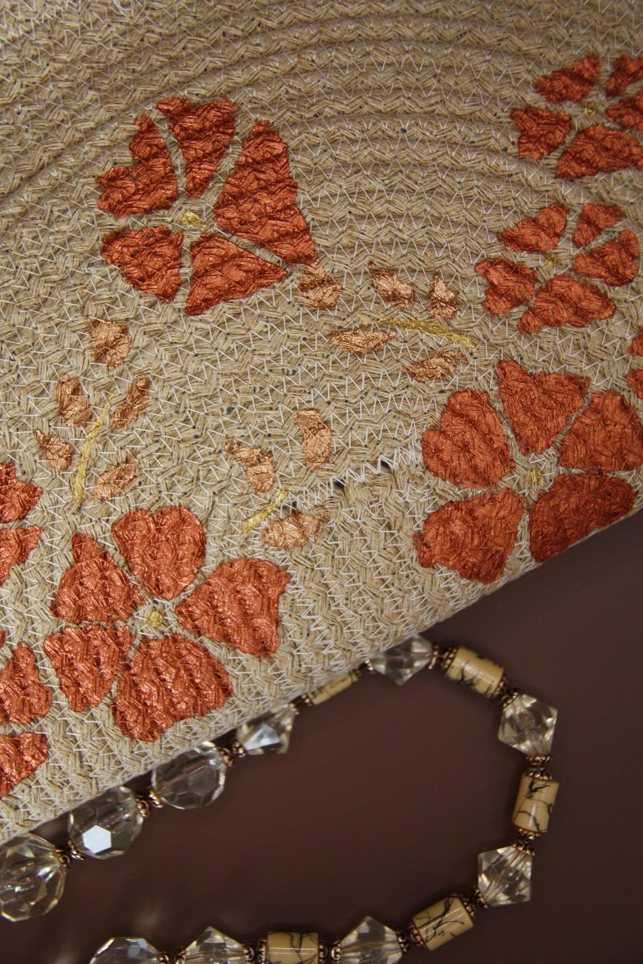 Bronze Flowers Embellished Handmade Clutch