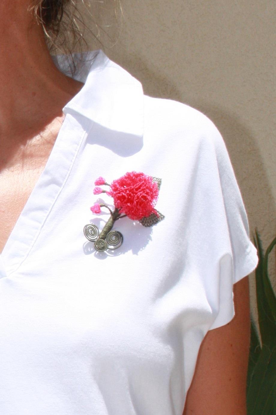 Carnation Flower Brooch, Handmade