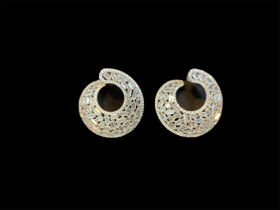 Crescend Clear Baguette Sterling  Silver Earrings