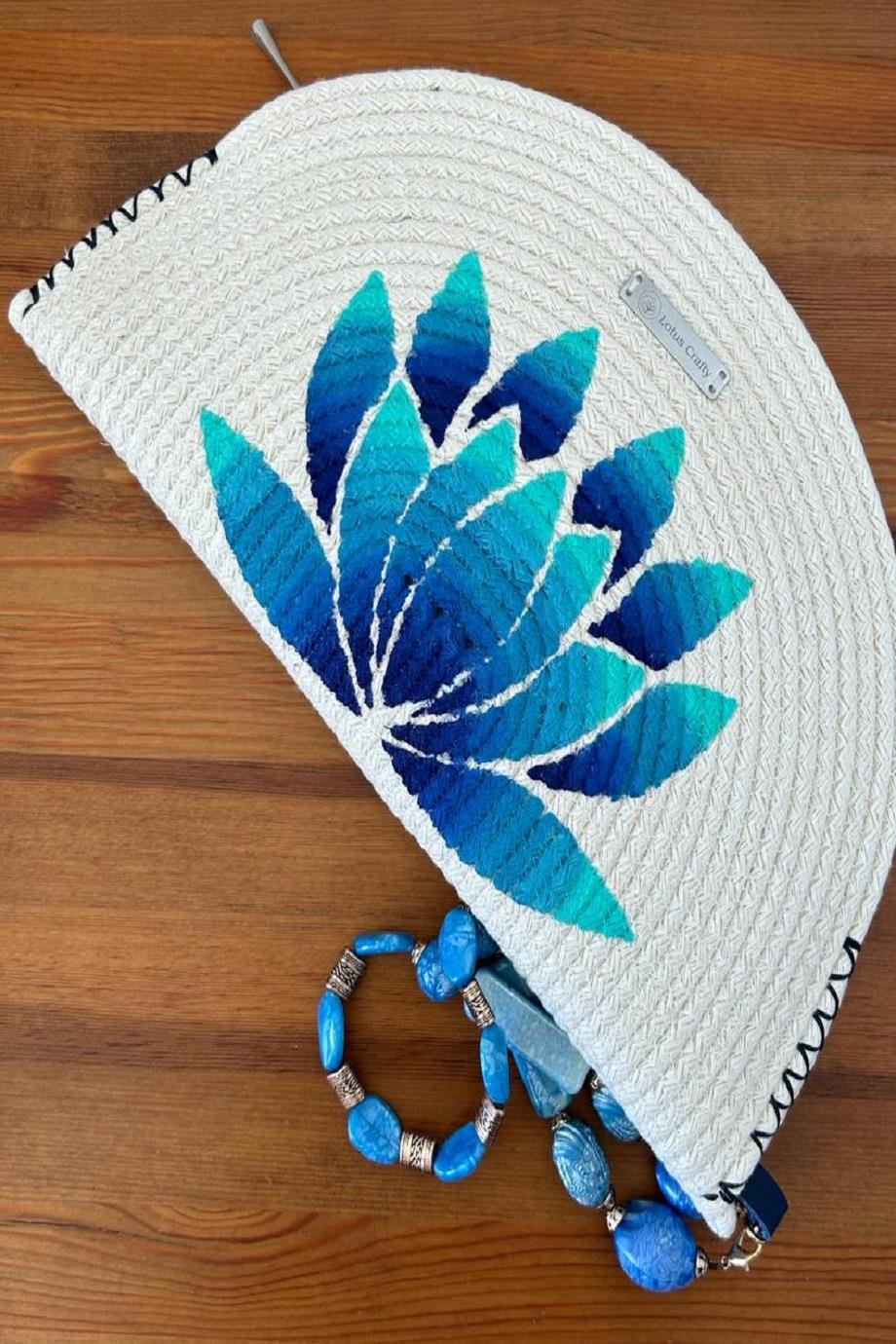 Hand Painted Blue Lotus on The Clutch