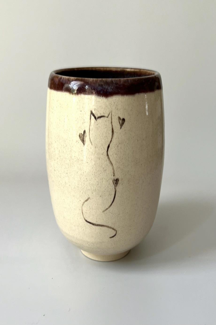 Handmade Ceramic Purple Cat Thumbler 