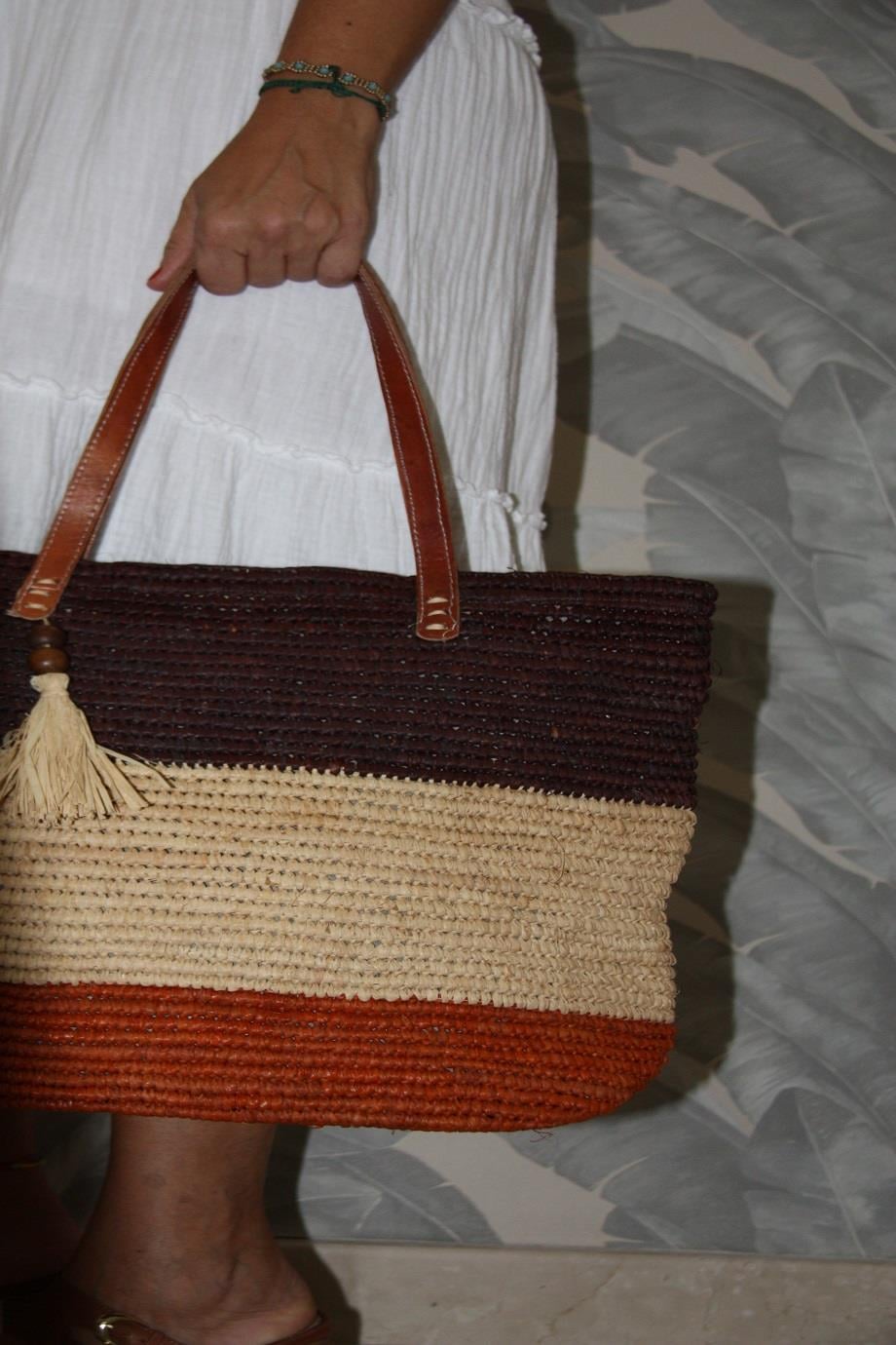 Handmade Straw Casual Bag with Genuine Leather Straps
