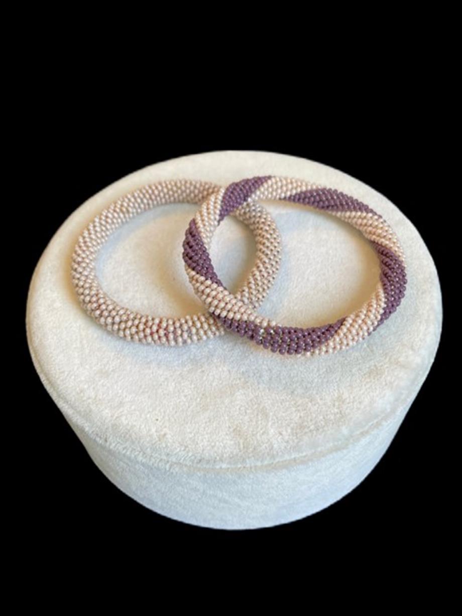 Knitted Handmade Bracelet, Set of 2 Lylac & Cream Helix 