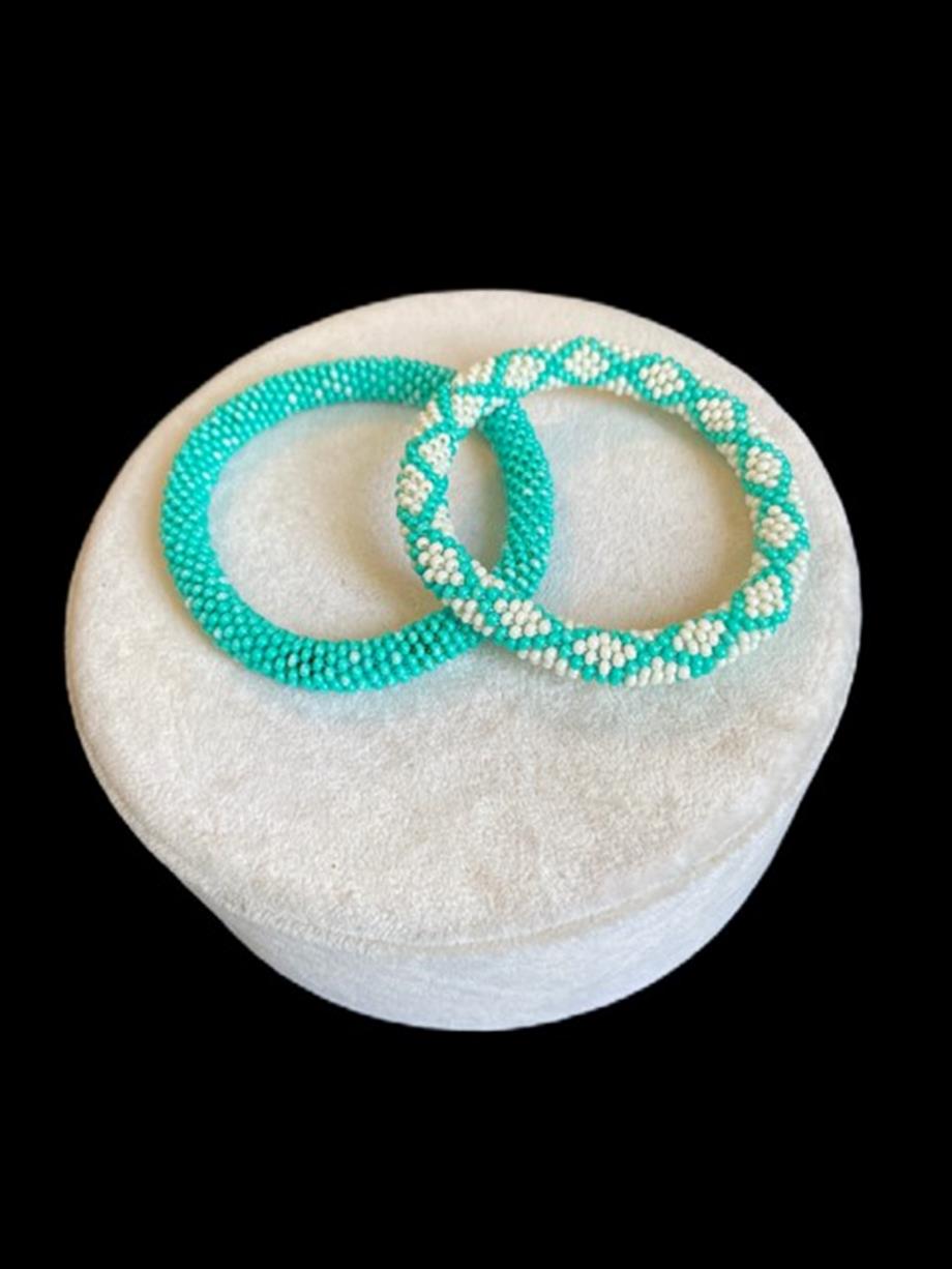 Knitted Handmade Bracelet, Set of 2 Mint Green 