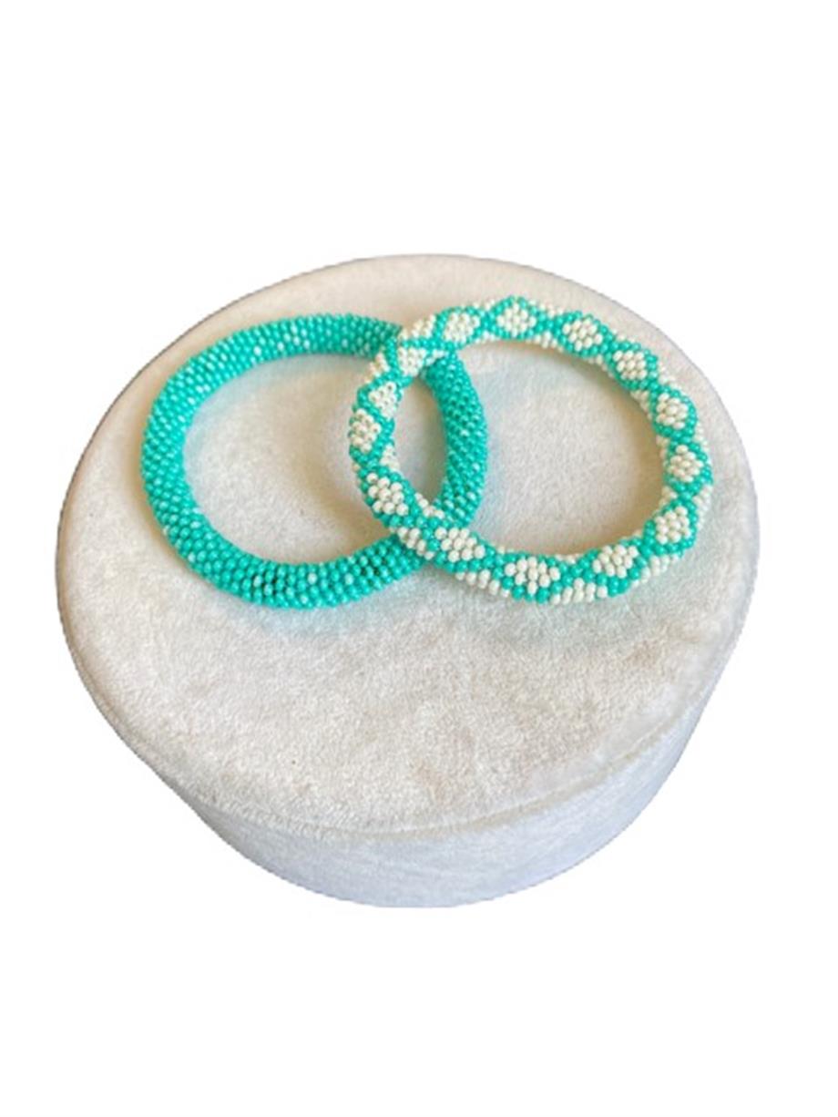 Knitted Handmade Bracelet, Set of 2 Mint Green 