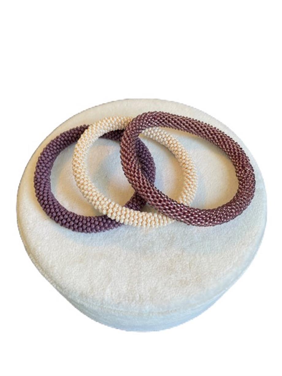 Knitted Handmade Bracelet, Set of 3  Lilac Love & Cream