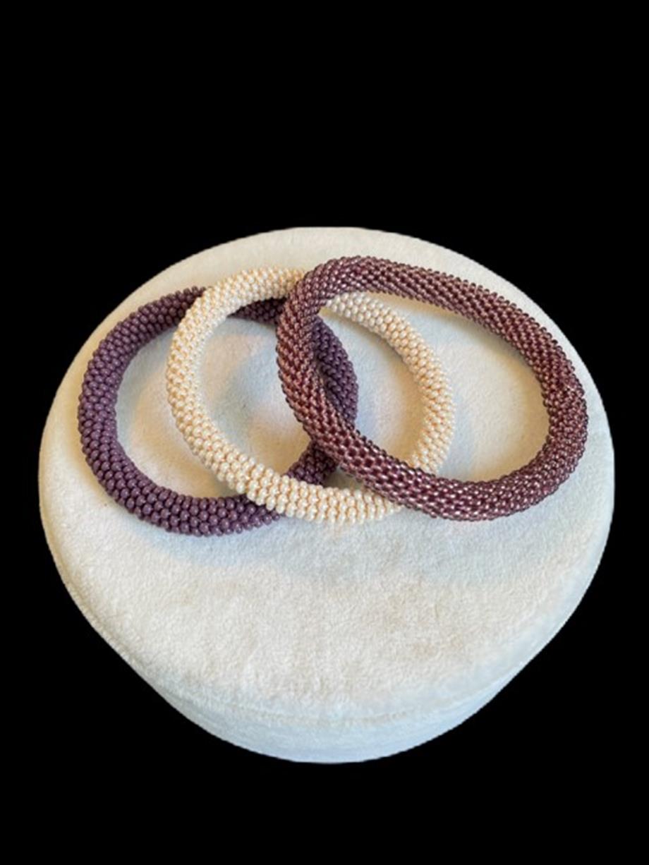 Knitted Handmade Bracelet, Set of 3  Lilac Love & Cream