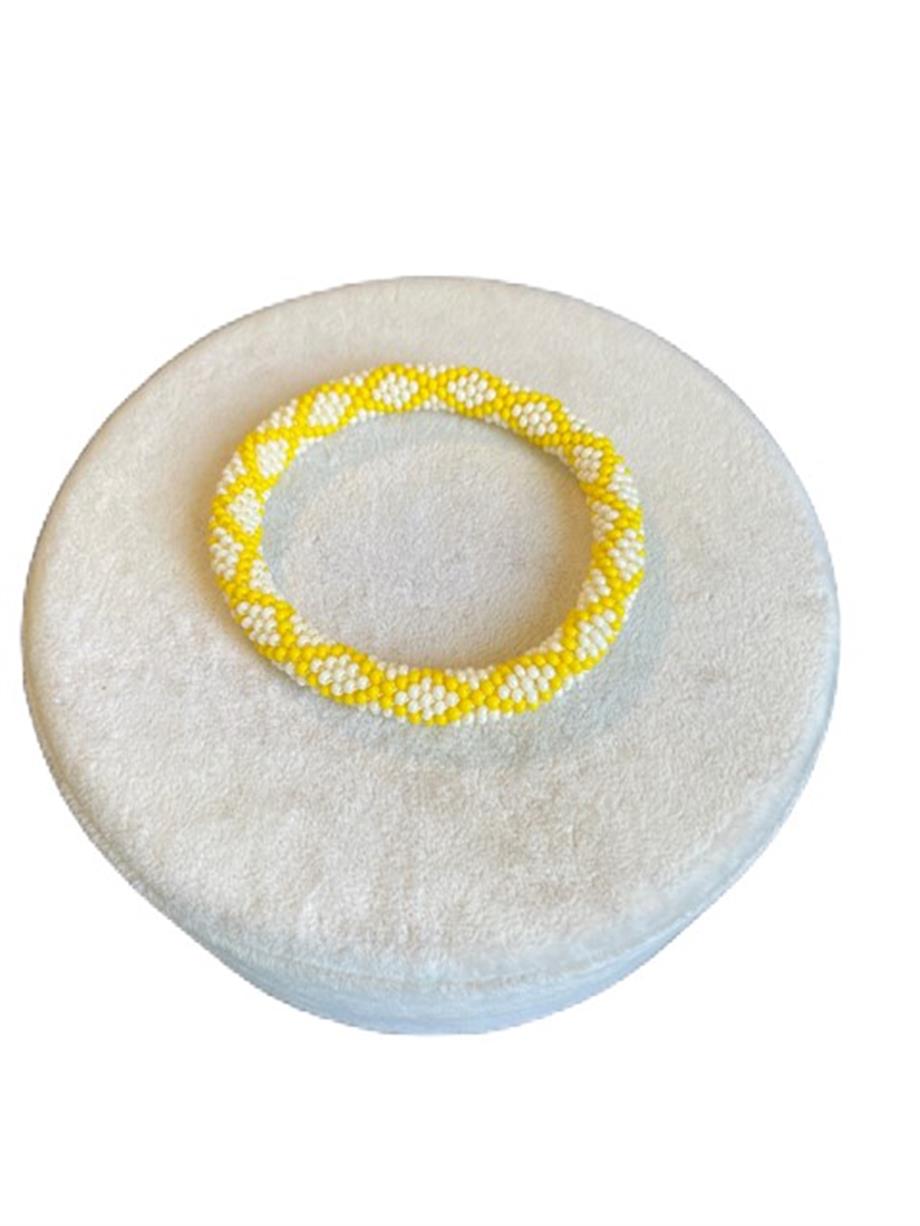Knitted Handmade Bracelet, Set of 3  Yellow & Dark Green Diamond
