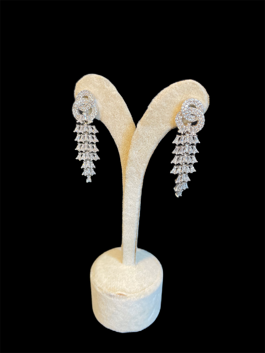 Long Style Sterling Silver Baguette Stone Earrings