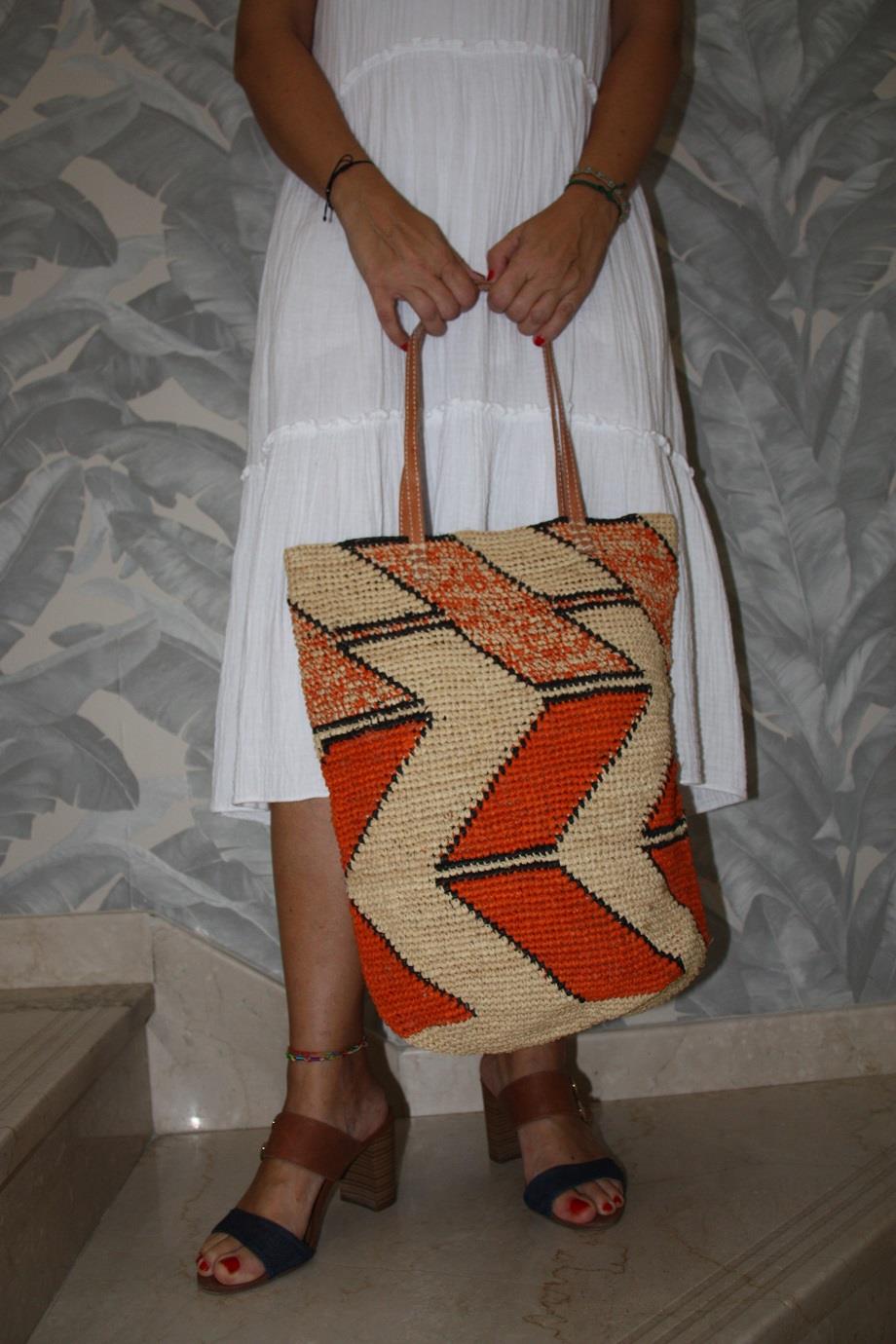 Natural Geometric Pattern Large Shoulder Bag