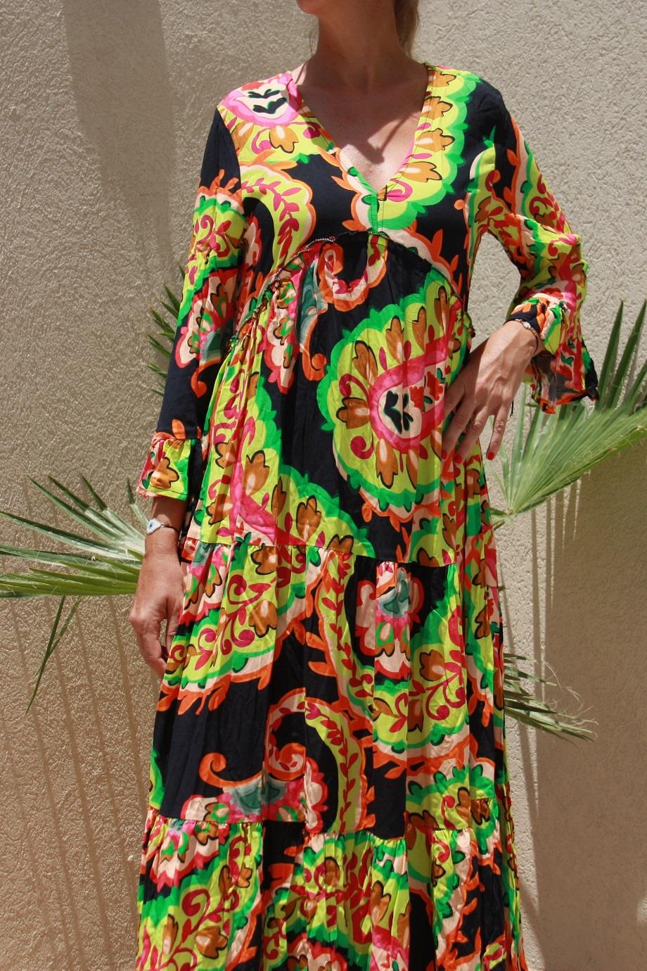 Neon Colours Long Sleeve Crepe Maxi Dress