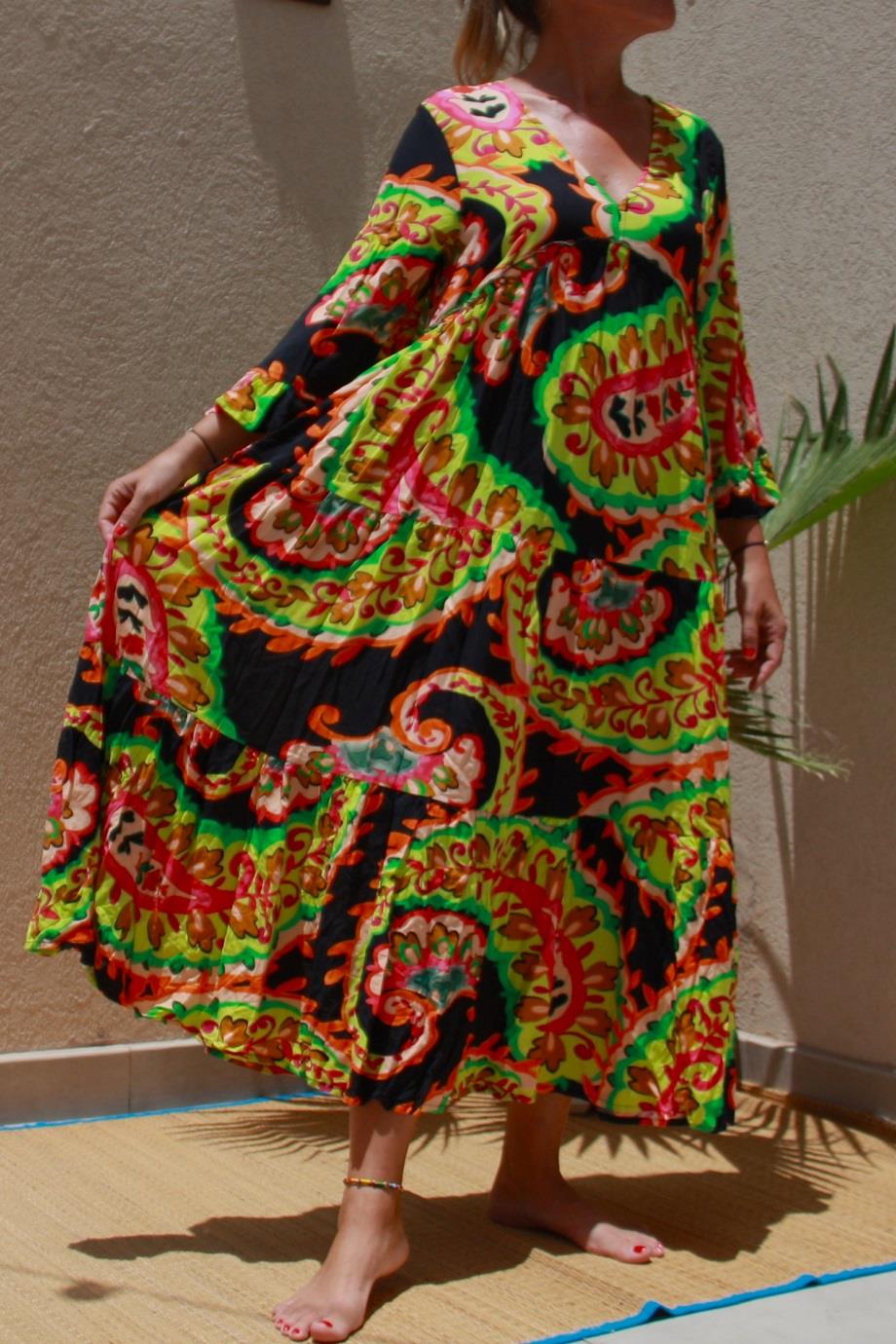 Neon Colours Long Sleeve Crepe Maxi Dress