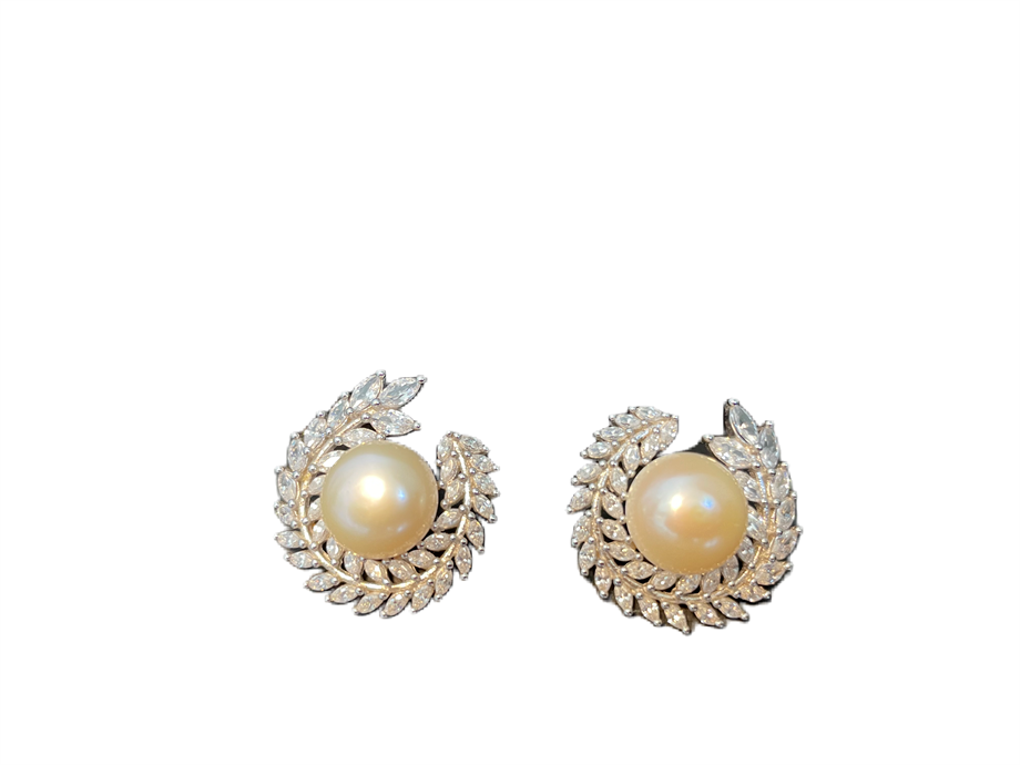 Pearl, Sterling Silver and Baugette Stud Earrings