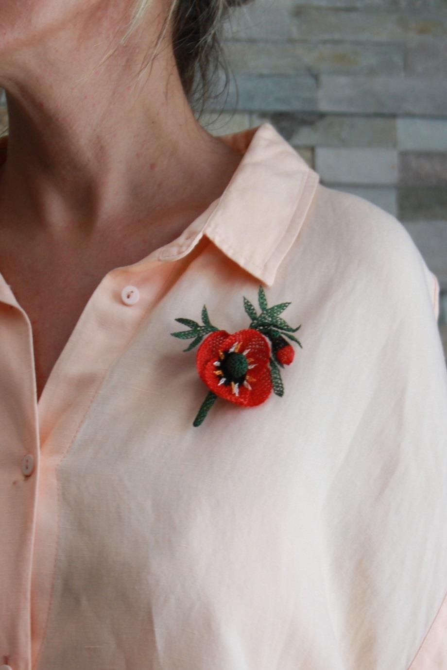 Poppy Flower Brooch Gift for Her