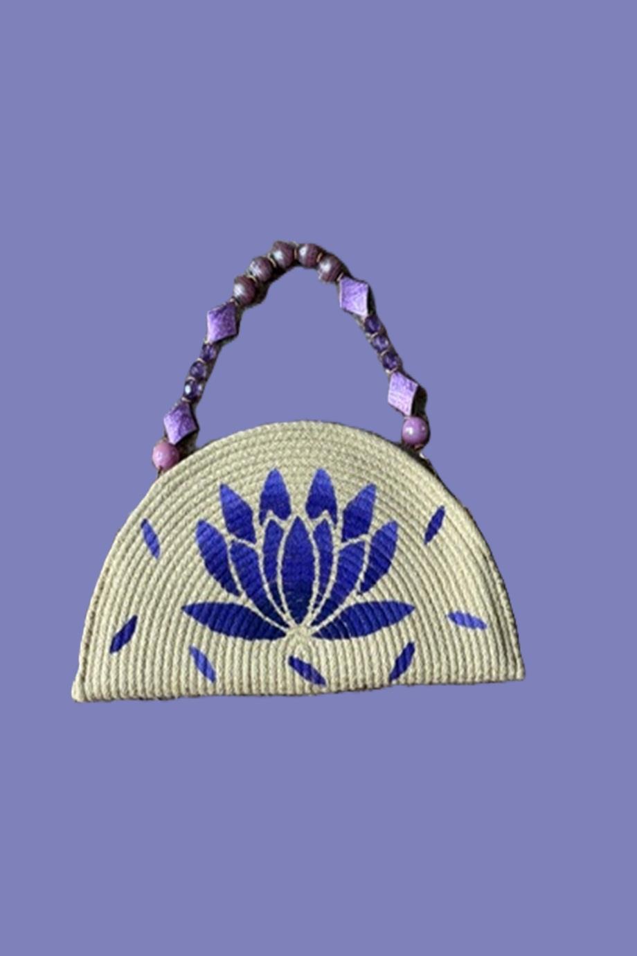 Purple Lotus Pattern, Hand-Painted Bag