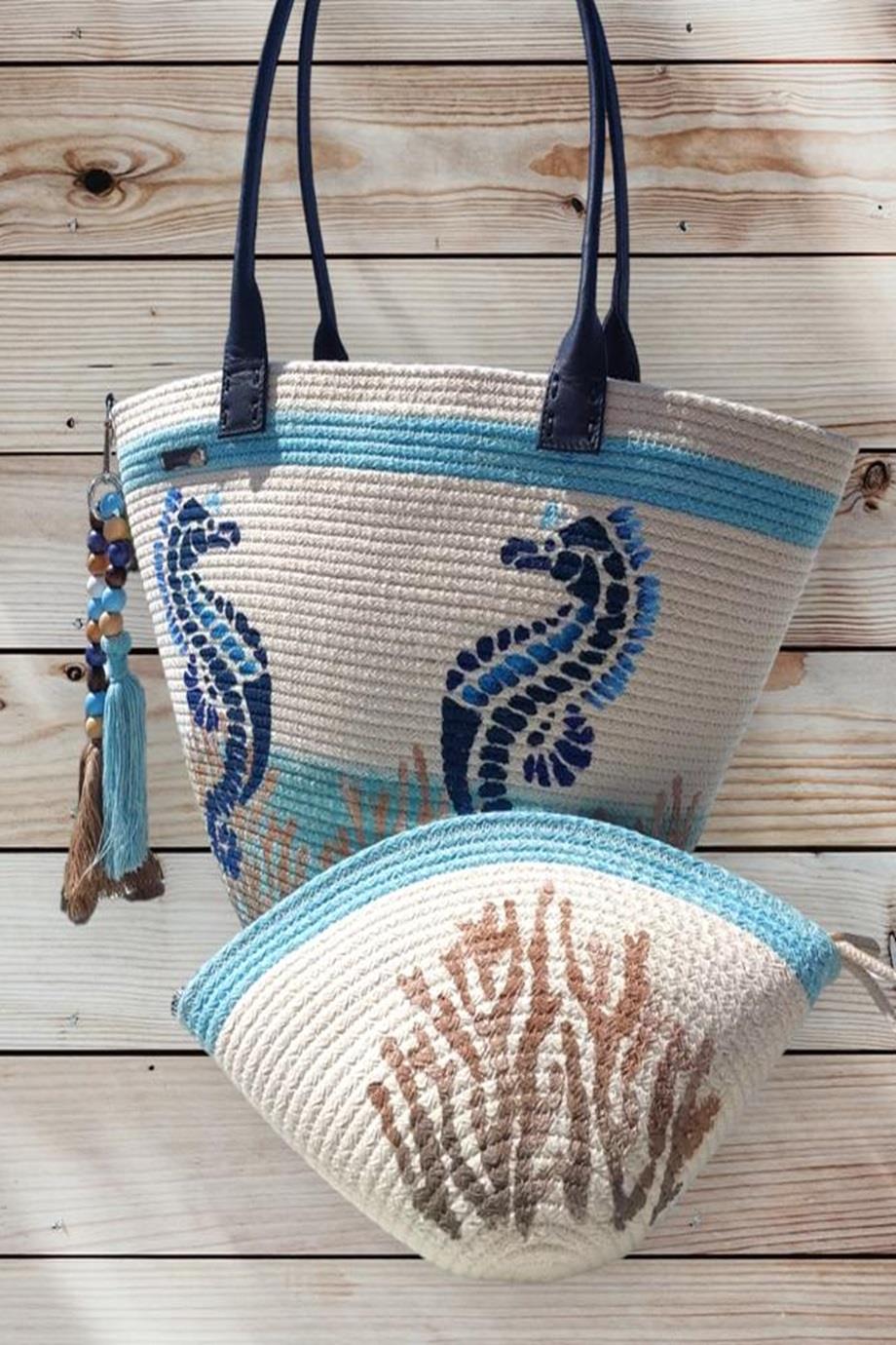 Seahorse Love Handmade Tote Bag & Matching Pouch