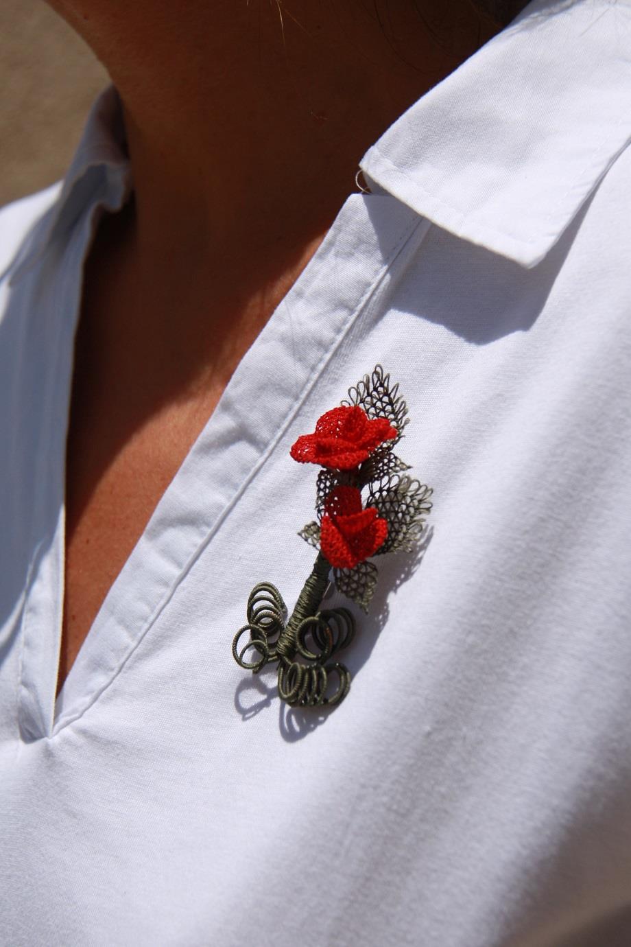 Silk Thread Rose Brooch Gift for Her 