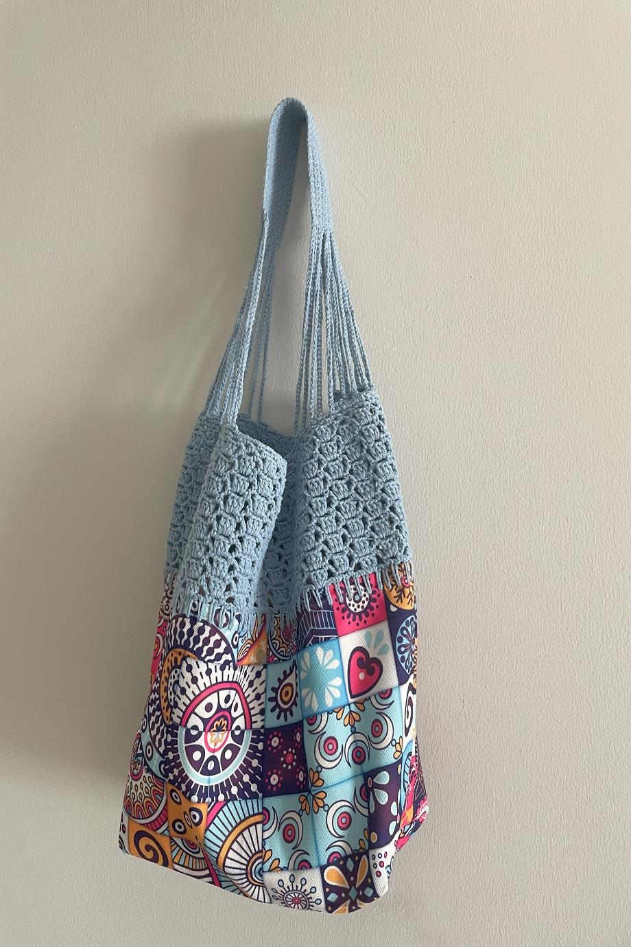 Sky Blue Handmade Knitted  Cotton Bag
