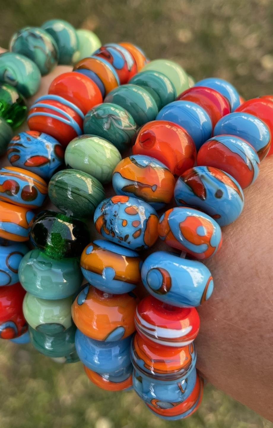 Turquoise and Orange Handmade Murano Bracelet