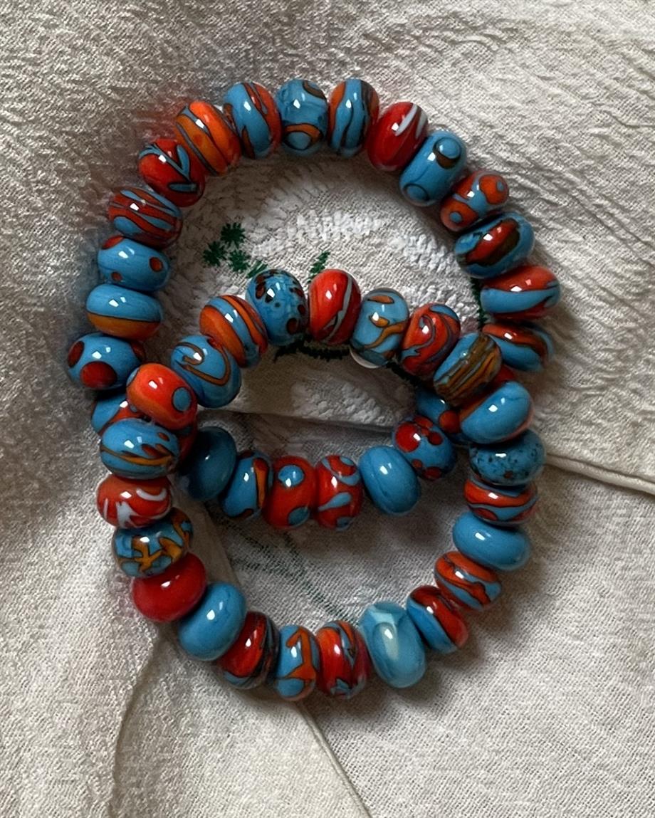 Turquoise and Orange Handmade Murano Bracelet