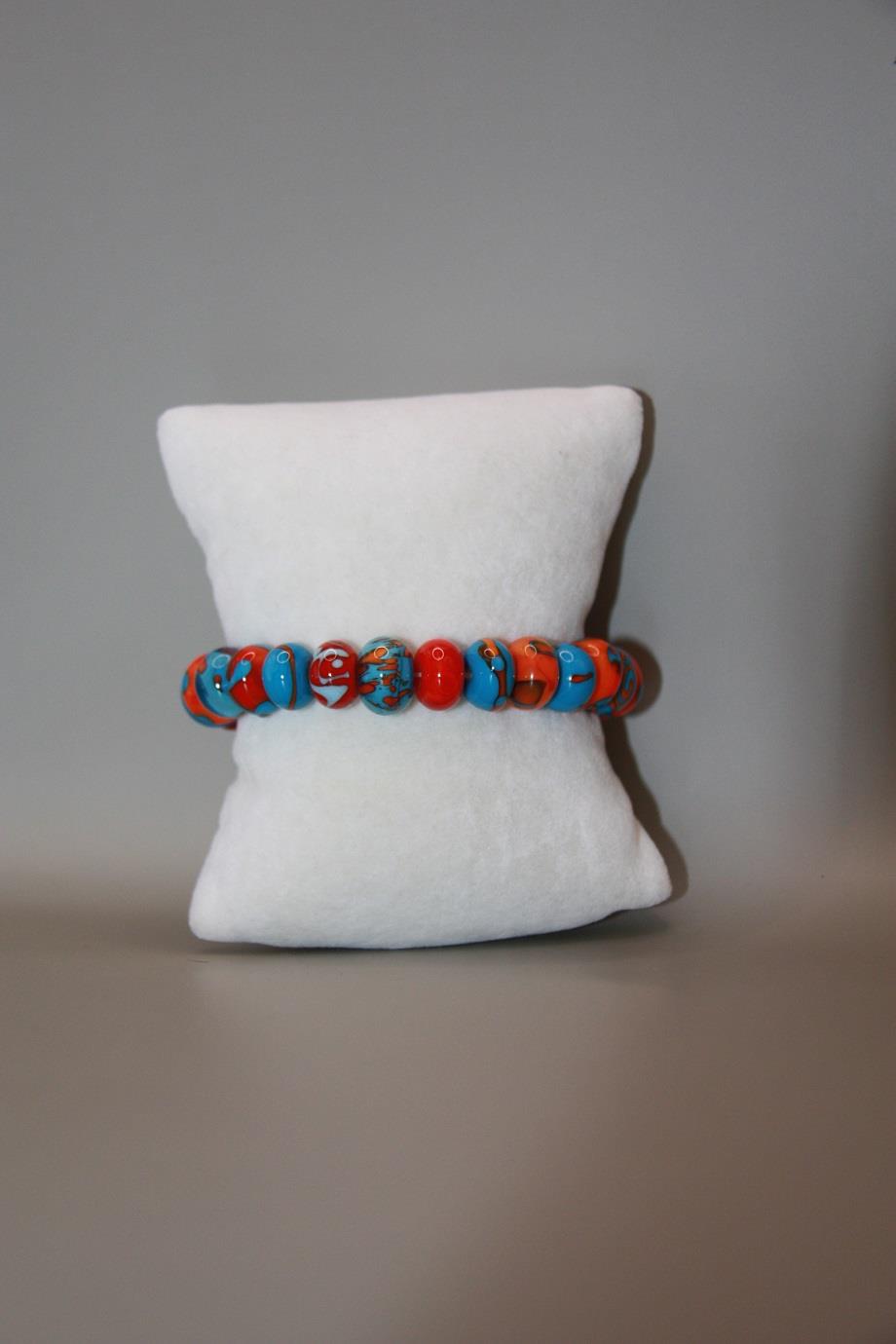 Turquoise and Orange Handmade Murano Bracelet