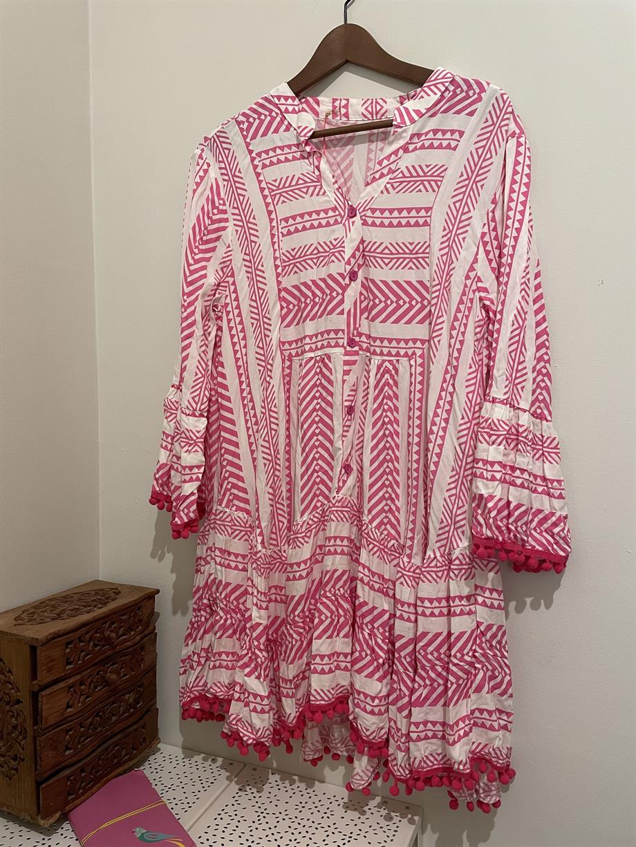 Womens Casual Midi Dress Pink & White