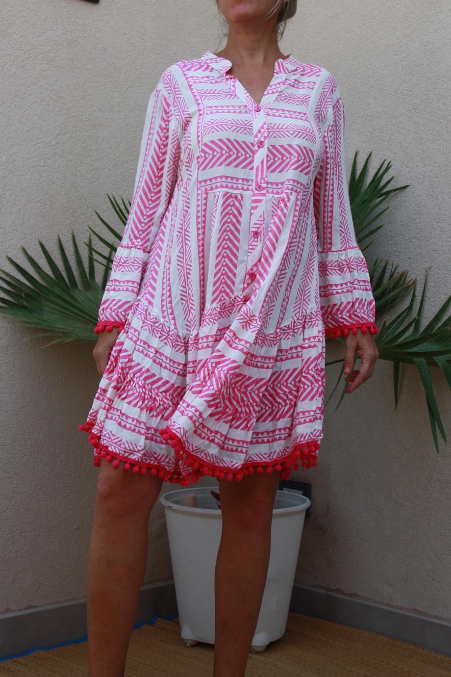 Womens Casual Midi Dress Pink & White