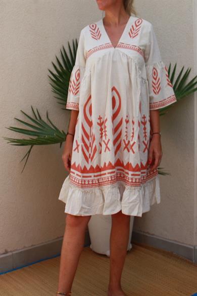 A-Line Puffy Sleeves Linen Summer Dress 